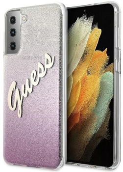 Etui plecki Guess Glitter Gradient Script do Samsung Galaxy S21 Plus Pink (3700740495988)