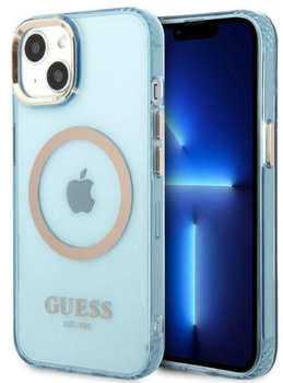 Панель Guess Gold Outline Translucent MagSafe для Apple iPhone 13 Синій (3666339056988)
