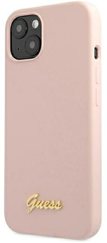 Панель Guess Silicone Script Gold Logo Magsafe для Apple iPhone 13 Світло-Рожевий (3666339037130)