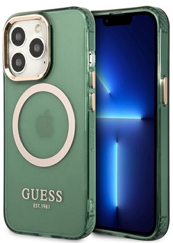 Etui plecki Guess Gold Outline Translucent MagSafe do Apple iPhone 13 Pro Max Khaki (3666339057084)