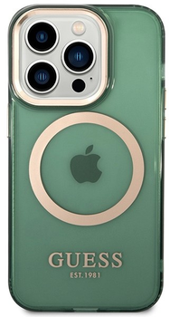 Панель Guess Gold Outline Translucent MagSafe для Apple iPhone 14 Pro Хакі (3666339069643)