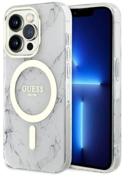 Панель Guess Marble MagSafe для Apple iPhone 14 Pro Білий (3666339118327)
