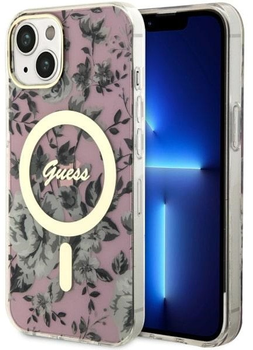 Панель Guess Flower MagSafe для Apple iPhone 14 Plus Рожевий (3666339115562)
