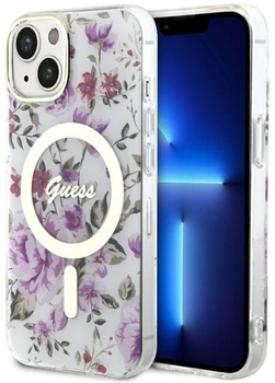 Панель Guess Flower MagSafe для Apple iPhone 14 Plus Прозорий (3666339115647)