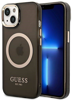 Etui plecki Guess Gold Outline Translucent MagSafe do Apple iPhone 14 Plus Black (3666339069599)
