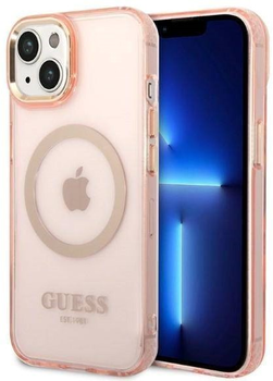 Панель Guess Gold Outline Translucent MagSafe для Apple iPhone 14 Plus Рожевий (3666339069674)