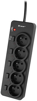 Мережевий фільтр Tracer PowerGuard Pro з 5 вимикачами 1.6 м Black (TRALIS46975)