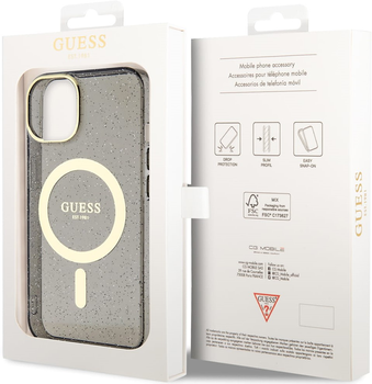 Etui plecki Guess Glitter Gold MagSafe do Apple iPhone 14 Black (3666339125561)
