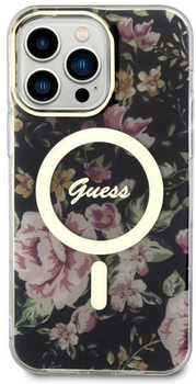 Etui plecki Guess Flower MagSafe do Apple iPhone 14 Pro Max Black (3666339115548)
