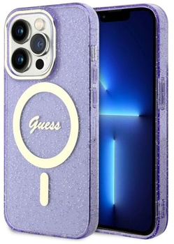 Etui plecki Guess Glitter Gold MagSafe do Apple iPhone 14 Pro Max Purple (3666339125691)