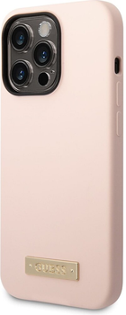 Панель Guess Silicone Logo Plate MagSafe для Apple iPhone 14 Pro Max Рожевий (3666339070335)