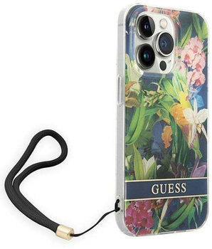 Панель Guess Flower Strap для Apple iPhone 14 Pro Синій (3666339093976)