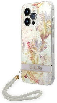 Etui plecki Guess Flower Strap do Apple iPhone 14 Pro Purple (3666339093938)