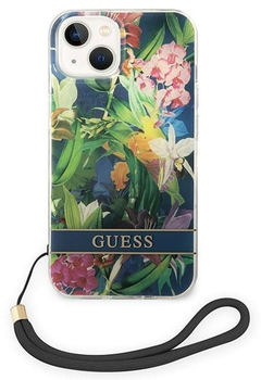 Панель Guess Flower Strap для Apple iPhone 14 Plus Синій (3666339093969)