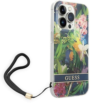 Etui plecki Guess Flower Strap do Apple iPhone 14 Pro Max Blue (3666339093983)