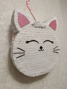 Піньята "Котик" біло-рожева - 38*40*10 + палиця