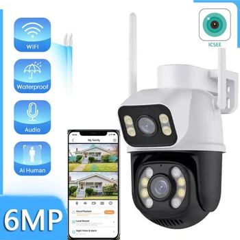 Камера видеонаблюдения WI-FI 4K 6 Мп IP поворотная уличная с двумя объективами ICSEE
