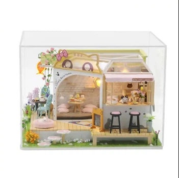 3D Интерьерный конструктор DIY House Румбокс Hongda craft «Котики и кофе»‎ + Защитный купол (M2111)