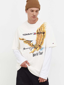 Koszulka męska bawełniana Tommy Jeans DM0DM17737 XL Jasnobeżowa (8720644985809)