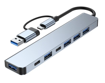 USB хаб Deepfox 2217TU Type C/Type A 7 портів алюмінієвий hub концентратор