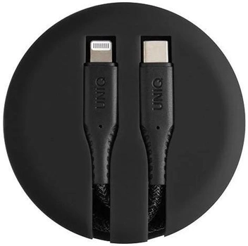 Kabel Uniq MFI Halo USB Type-C - Lightning 18W 1.2 m nylonowy zwijany Czarny (8886463665992)