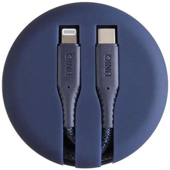 Kabel Uniq MFI Halo USB Type-C - Lightning 18W 1.2 m nylonowy zwijany Niebieski (8886463666005)