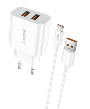 Зарядное устройство Foneng EU45 Dual USB Charger (Fast 2.4A) + кабель Type C