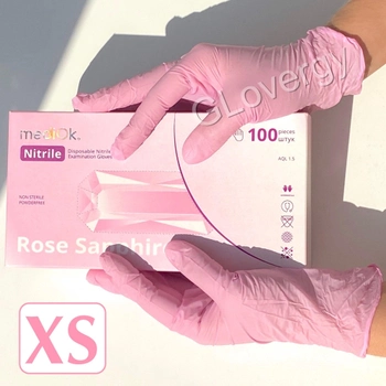 Рукавички нітрилові Mediok Rose Sapphire розмір XS ніжно рожевого кольору 100 шт
