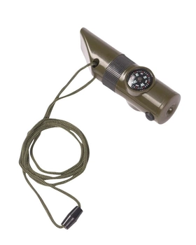 Туристический многофункциональный свисток полевой спасательный Mil-Tec 6 в 1 с компасом/термометром/лупой шнурок для ношения на шее оливковый