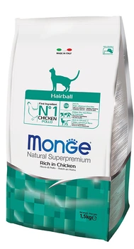 Сухой корм Monge Hairball Rich in Chicken для выведения шерсти из желудка для взрослых котов, 10 кг