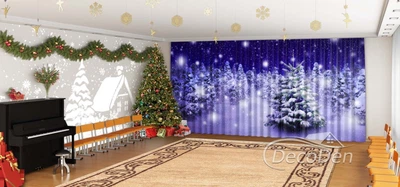 Новорічні Фото Штори в дитячий сад PHOTODECOR "Снігопад в нічному лісі. Фіолетовий"