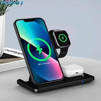 Беспроводная зарядная док-станция 15W 3 в 1 для iPhone, Apple Watch, AirPods Pro, Samsung и устройств с функцией беспроводной зарядки Qi