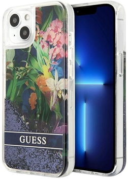 Панель Guess Flower Liquid Glitter для Apple iPhone 13 Blue (3666339041243)