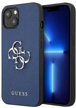 Etui plecki Guess Saffiano 4G Metal Logo do Apple iPhone 13 mini Blue (3666339024116)