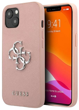 Etui plecki Guess Saffiano 4G Metal Logo do Apple iPhone 13 mini Pink (3666339024192)