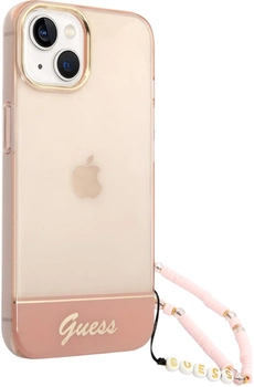 Etui plecki Guess Translucent Pearl Strap do Apple iPhone 14 Plus Pink (3666339064297)