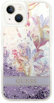 Etui plecki Guess Flower Liquid Glitter do Apple iPhone 14 Purple (3666339088385)