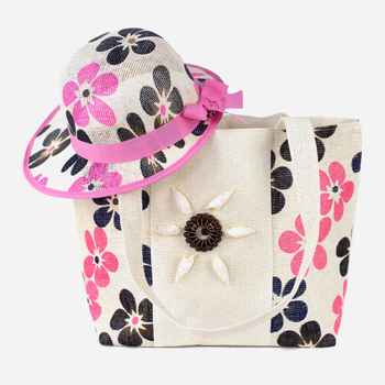 Сумка шопер з капелюшком жіноча Art Of Polo tr22103 Біло-рожева с чорним (5902021186433)