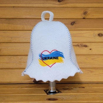 Шапка для сауни с вышивкою Ukraine біла