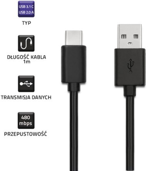 Kabel Qoltec USB Typ-C - USB Typ A 1.2 m czarny (5901878504889)
