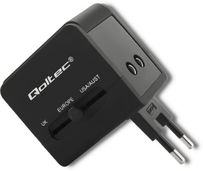 Adapter sieciowy Qoltec 2xUSB 10.5W podróżny czarny (5901878501338)