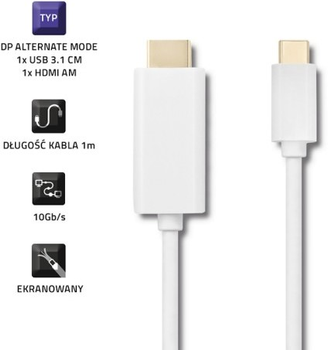 Кабель Qoltec USB Typ-C - HDMI A 4K Alternate mode 1 m білий (5901878504148)
