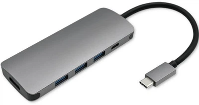 Адаптер Qoltec USB Typ-C - 3x USB/USB Typ-C/HDMI 5 w 1 серый (5901878503813)