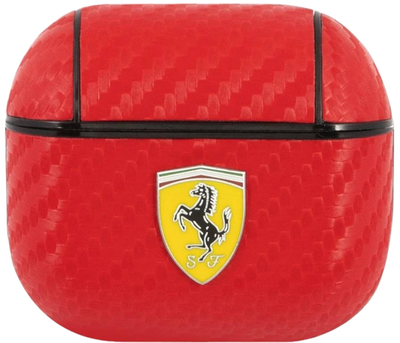Etui CG Mobile Ferrari On Track PU Carbon Żółty Metal Logo do AirPods 3 Czerwony (3666339009649)