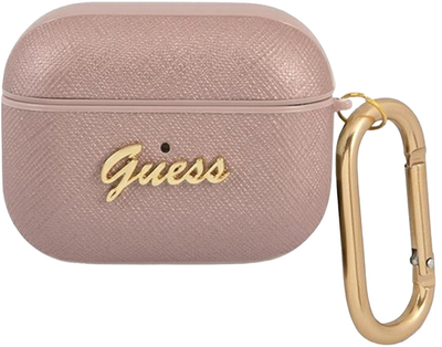Etui CG Mobile Guess Saffiano Script Metal Collection do AirPods Pro Różowy (3666339009823)