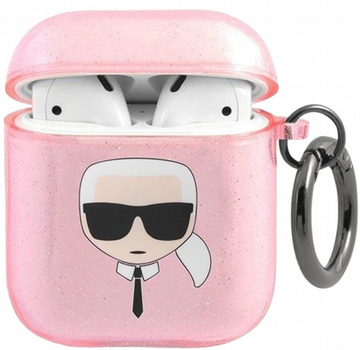 Чохол CG Mobile Karl Lagerfeld Glitter Karl`s Head для AirPods 1 / 2 Pink (3666339030315)