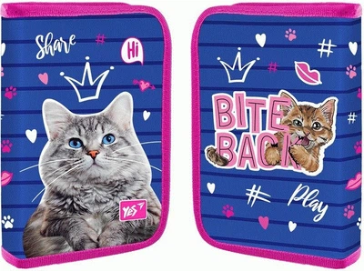 Пенал твердий HP-03 Cats одинарний із клапаном синій 20,5x13x3,2 см YES