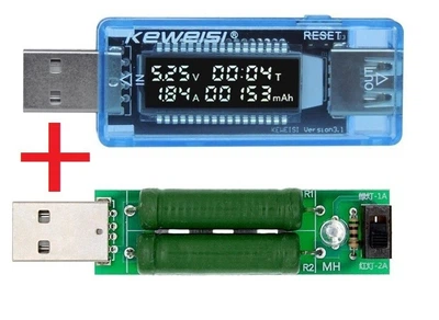 USB Тестер Keweisi KWS-V20 с нагрузкой USB 1А/2А амперметр вольтметр измеритель емкости аккумулятора, юзб тестер, 72х13,5х23 мм, синий