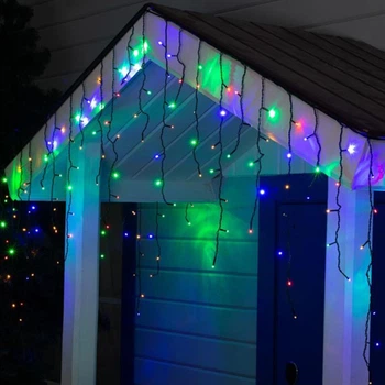 Светодиодная гирлянда штора "Дождик Конус", 3x0,6м, 120 LED, 220В, черный провод, 8 режимов, Мультиколор