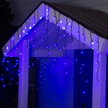 Светодиодная гирлянда штора "Дождик Конус", 3x0,6м, 120 LED, 220В, черный провод, 8 режимов, Синий